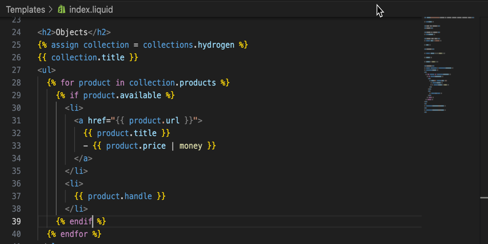 Shopify Liquid code snippet screenshot.