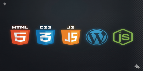HTML, CSS, JavaScript, WordPress, Nodejs logos